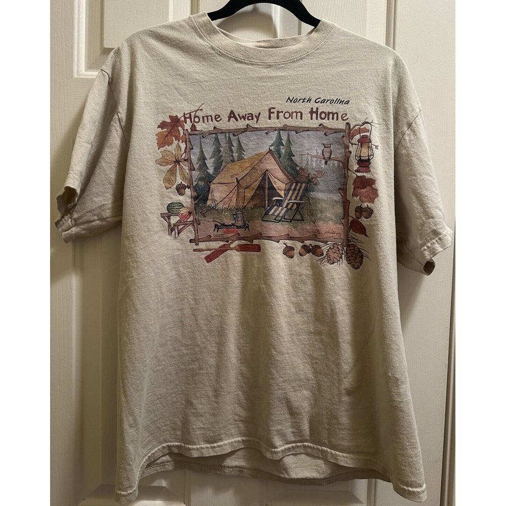 Gildan Home Away From Home North Carolina Camping T-shirt Size L Mens Or Women's